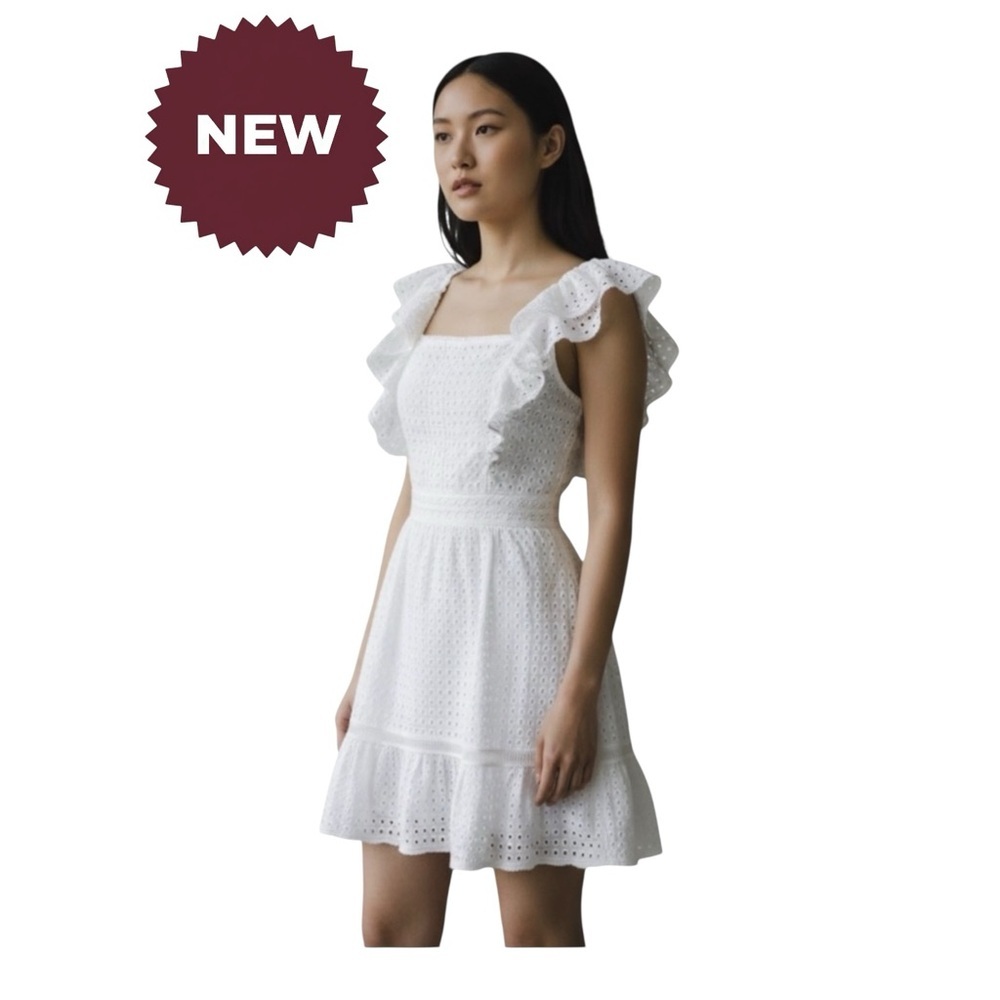 Active Seller! ALICE + OLIVIA White Eyelet Cotton Ruffle Spring Easter Dress NWT